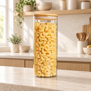 Frasco vidrio tapa bambú 10x25cm 1800ml