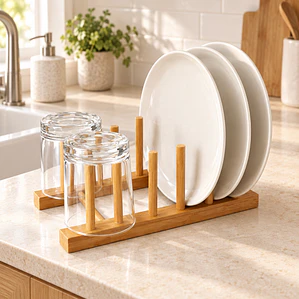 Organizador de platos bambú 5 espacios