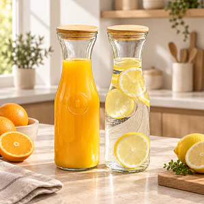 Set 2 botellas bebida vidrio bambú
