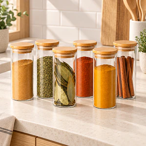 Set De 6 Frascos Condimentos Especias Bambú 400ml 6.5x15cm