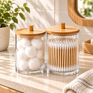 Set de organizadores bambú para baño algodon cotonitos 