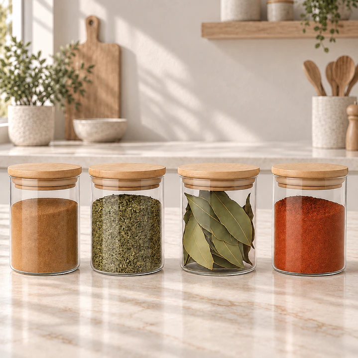 Set De 4 Frascos Condimentos Especias Bambú 250ml 6.5x8.5cm 1