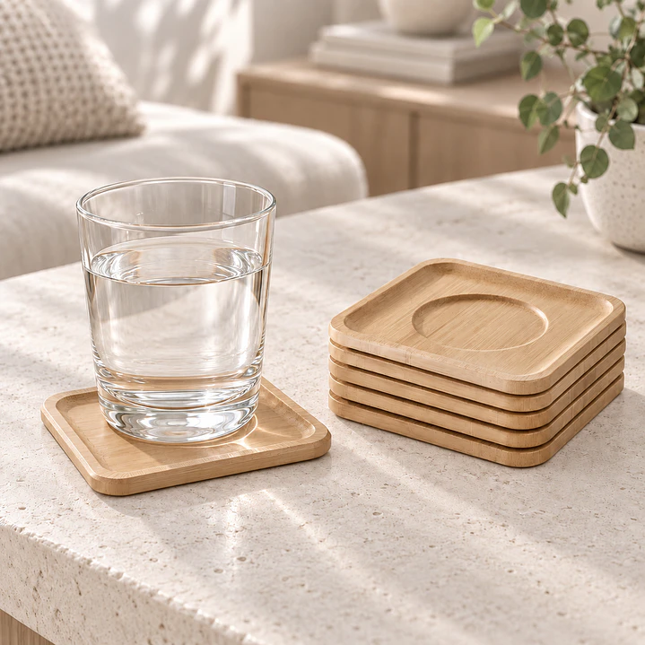 Posavasos De Bambú Set De 6 Porta Vasos 1