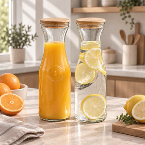 Set 2 botellas bebida vidrio bambú