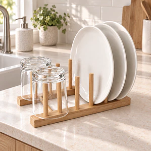 Organizador de platos bambú 5 espacios