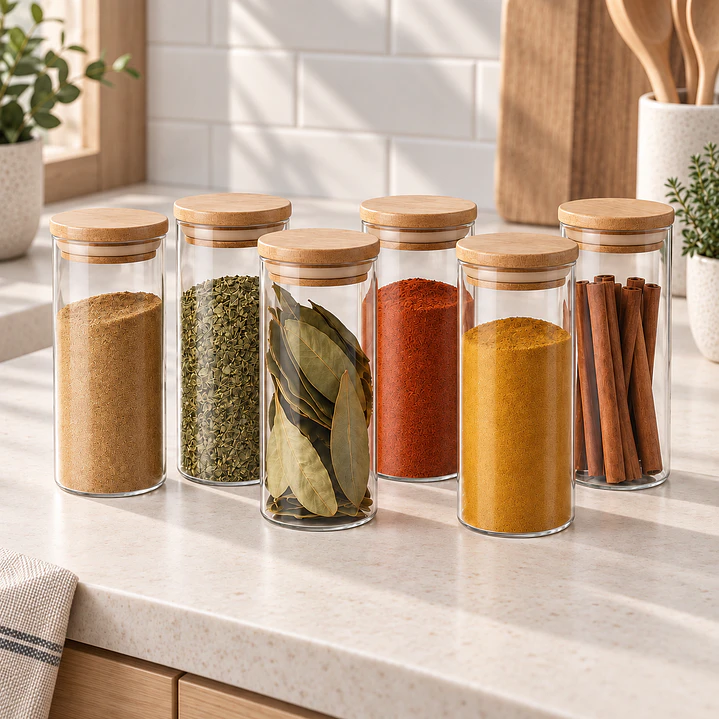 Set De 6 Frascos Condimentos Especias Bambú 400ml 6.5x15cm 1