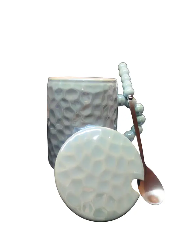 Taza con tapa y cuchara celeste 1