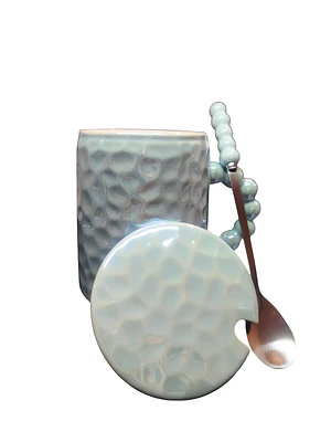 Taza con tapa y cuchara celeste