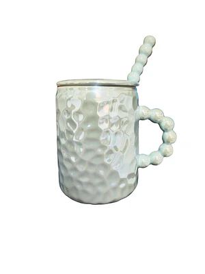 Taza con tapa y cuchara celeste