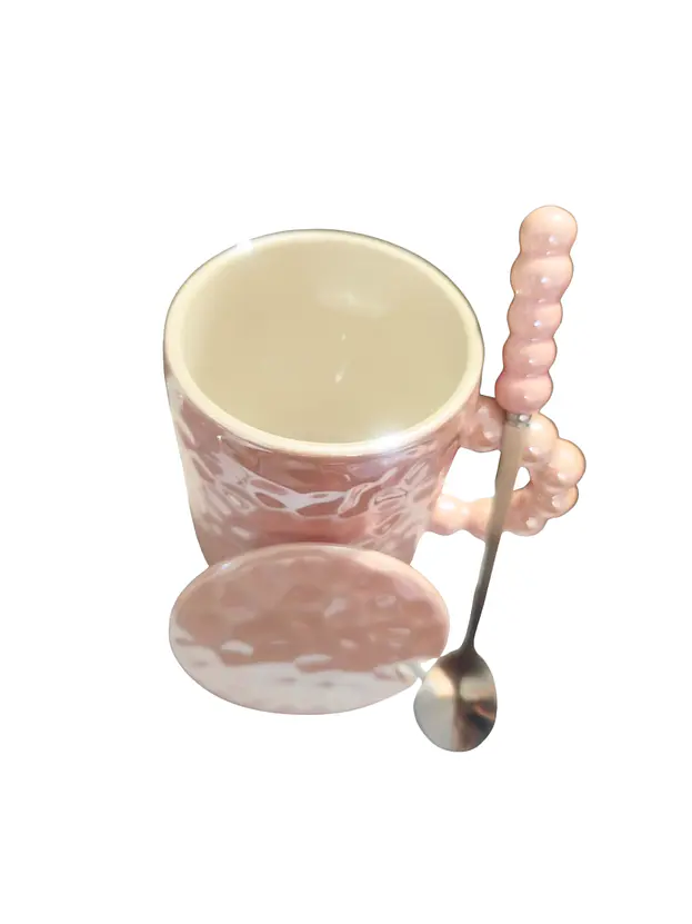 Taza con tapa y cuchara rosada 2