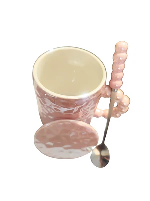 Taza con tapa y cuchara rosada