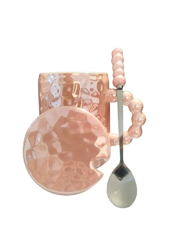 Taza con tapa y cuchara rosada 1