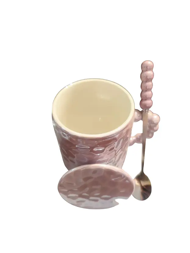 Taza con tapa y cuchara rosa pálido 2