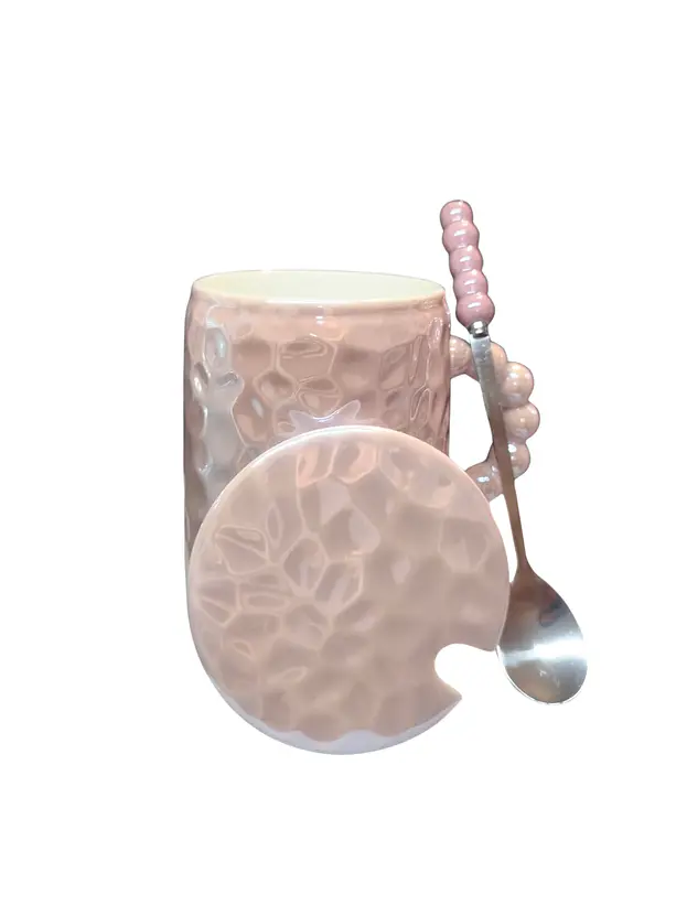 Taza con tapa y cuchara rosa pálido 1