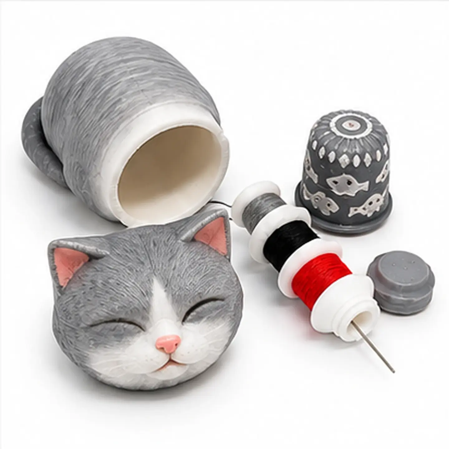 Mini Costurero Gatito Pintado a Mano – Kit de Costura 7