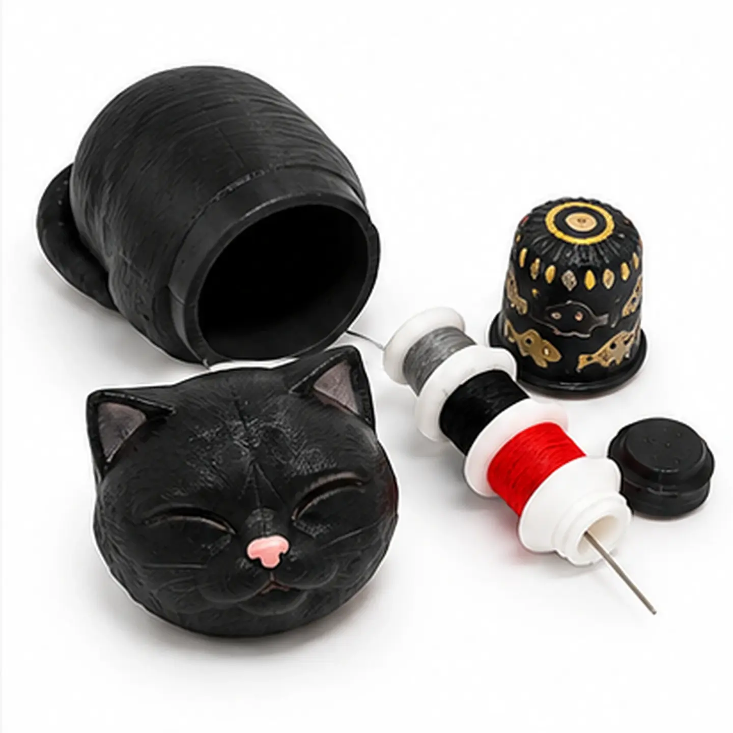 Mini Costurero Gatito Pintado a Mano – Kit de Costura 8