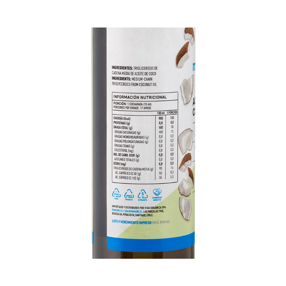 Aceite de Coco Organico MCT 250ml Manare 3