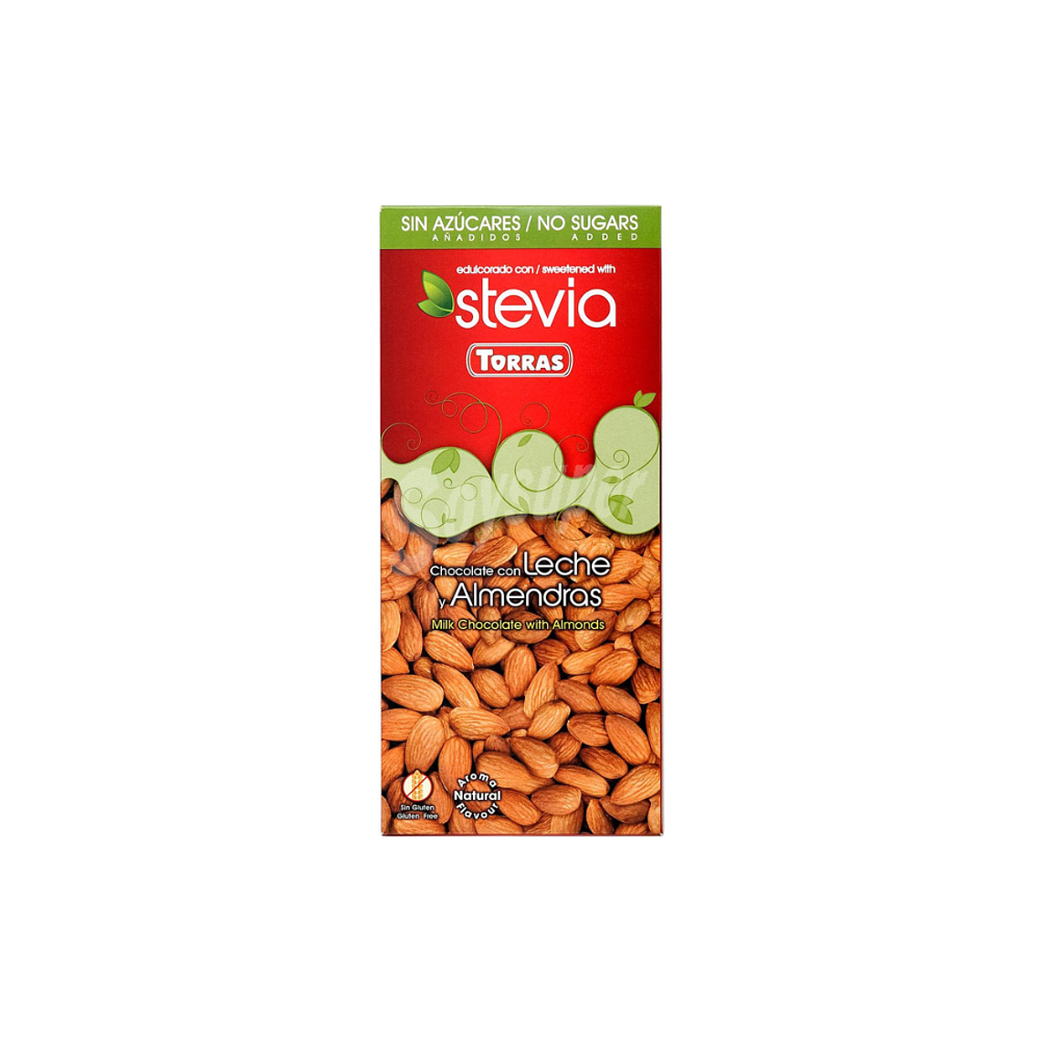 Chocolate Leche Almendras Stevia 125 gr Torras 1