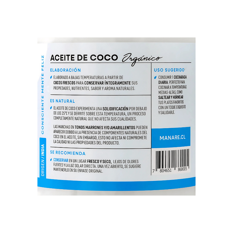 Aceite de Coco Organico con olor 500 ml Manare 3