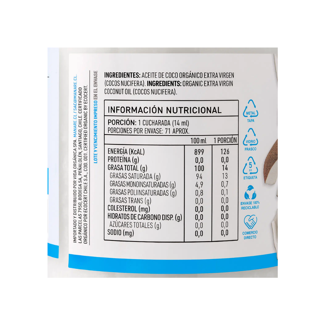 Aceite de Coco Organico con olor Litro Manare 3