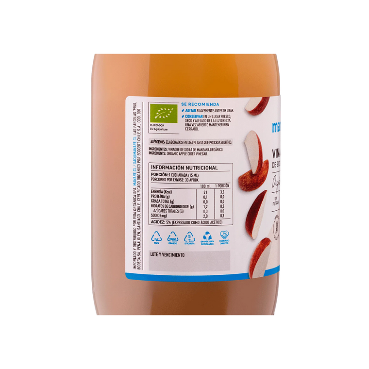 Vinagre de Manzana Organico 500 cc Manare 2