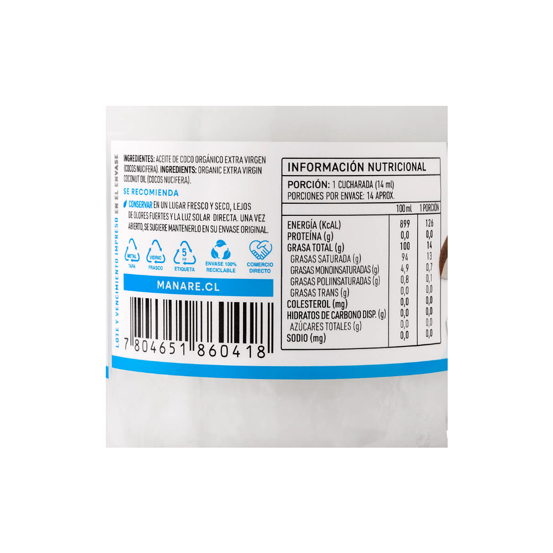 Aceite de Coco Organico con olor 200 ml Manare 3