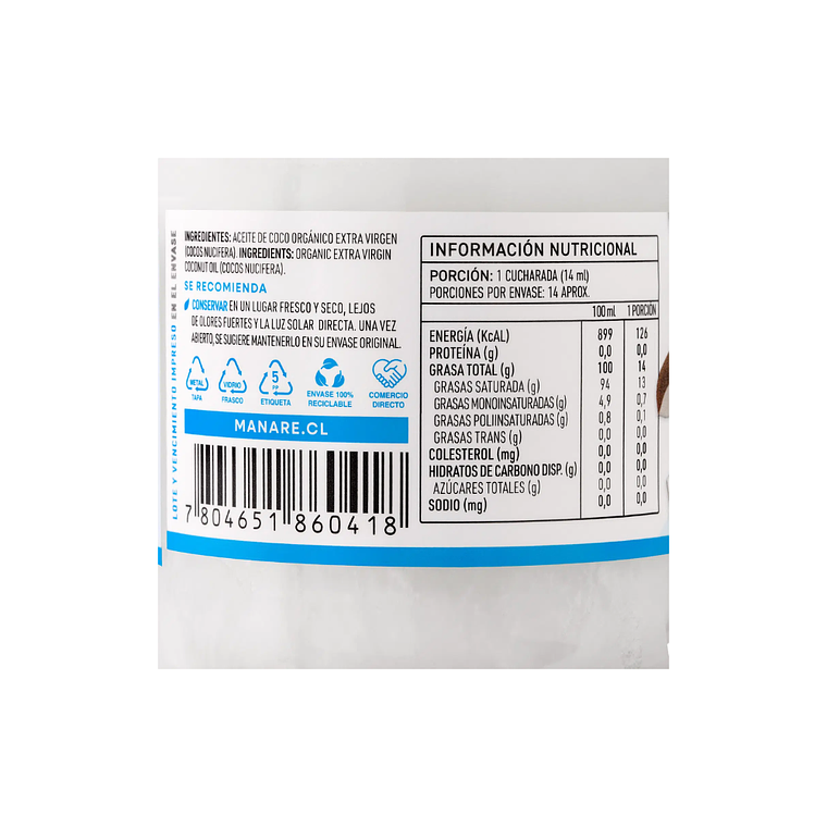 Aceite de Coco Organico con olor 200 ml Manare 3