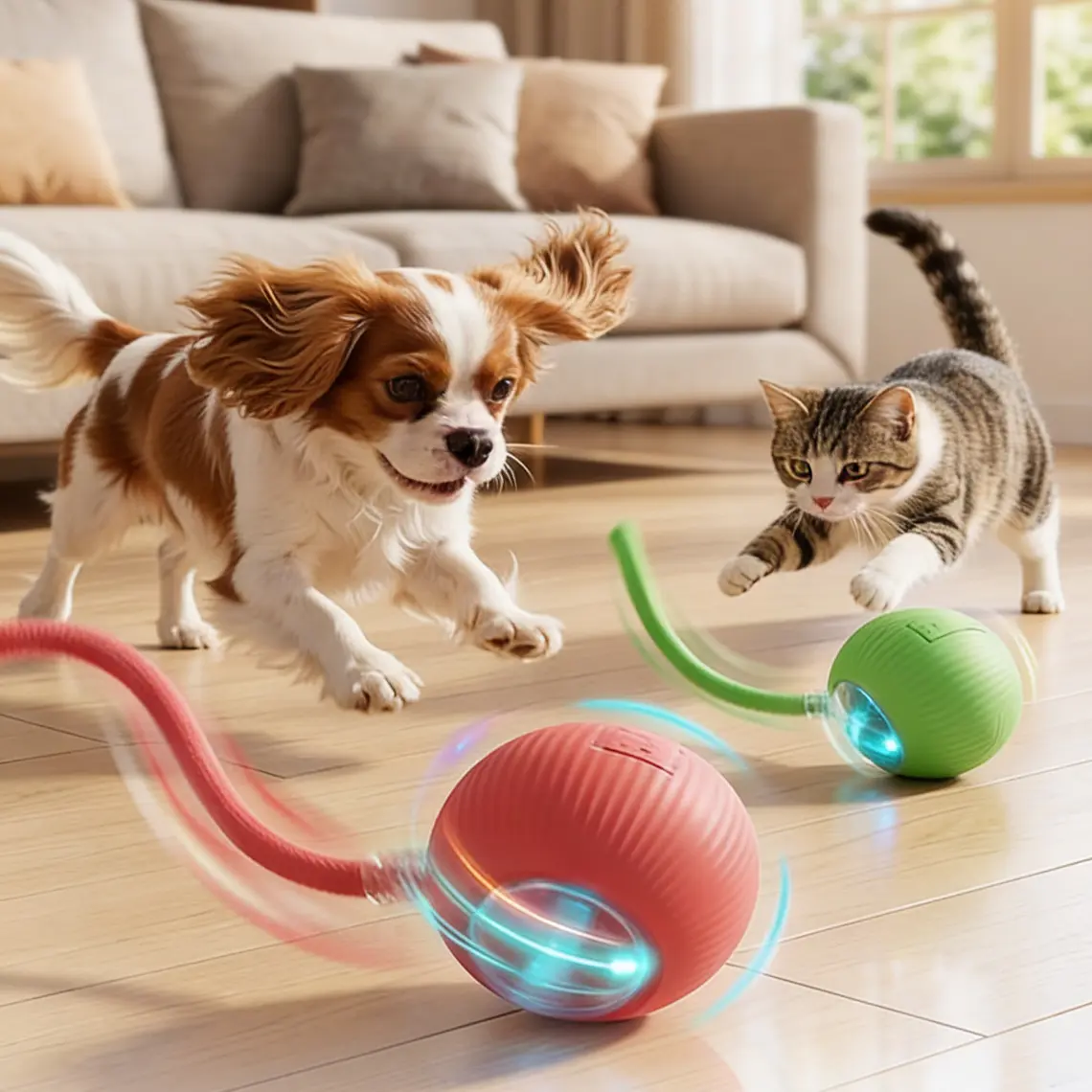 ​Pelota Inteligente 2-en-1: Juguete Interactivo con Cola de Silicona para Mascotas 1