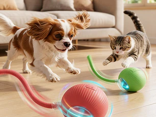 ​Pelota Inteligente 2-en-1: Juguete Interactivo con Cola de Silicona para Mascotas