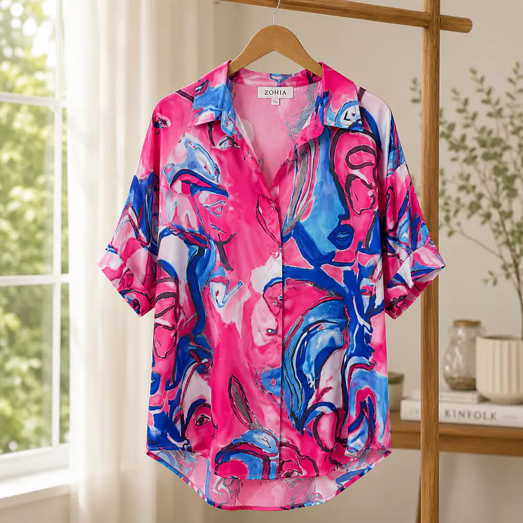 Blusa Satín con Estampado Artístico 1