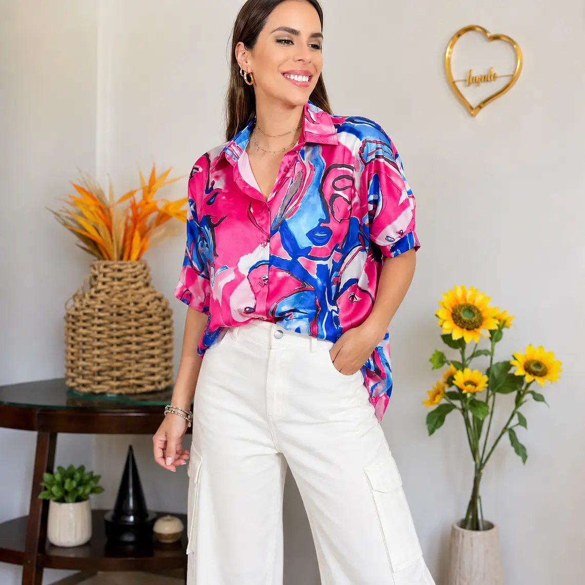 Blusa Satín con Estampado Artístico 2