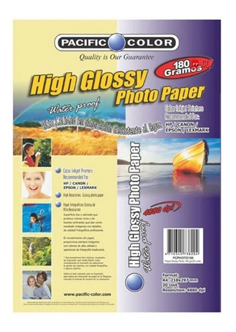 20 Hojas Papel Fotográfico Glossy 180grs A4 - Ps
