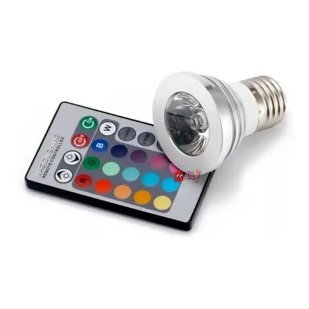 Ampolleta Led Rgb 3w Conector E27 Con Control Remoto - Ps 1