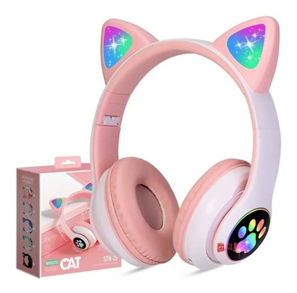 Audífonos Orejas De Gatito Bluetooth Rosado Monster - Ps 4