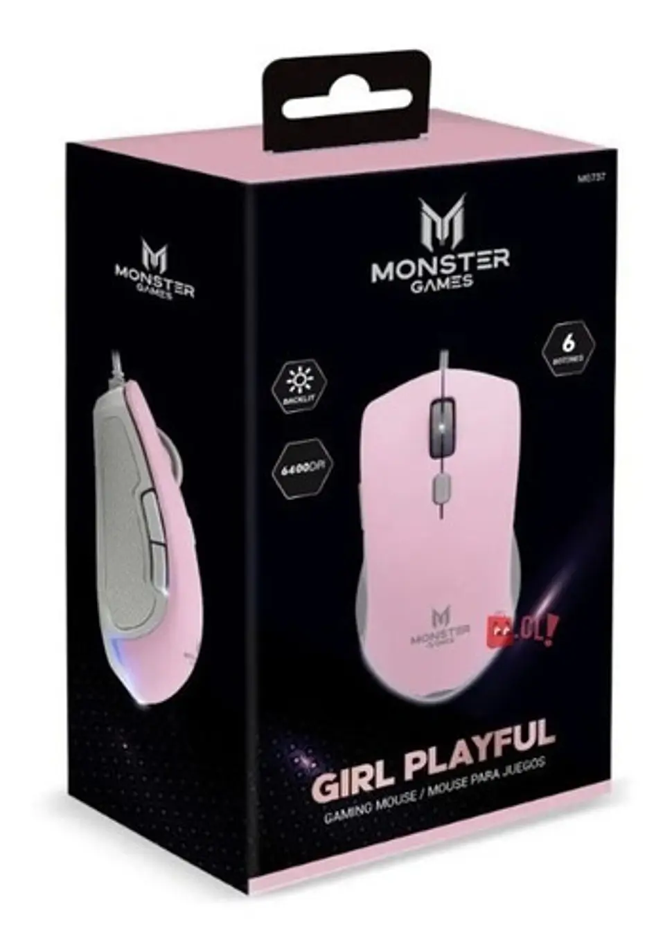 Mouse Gamer Monster Girl Playful Rosado 6400dpi Rgb - Ps 4
