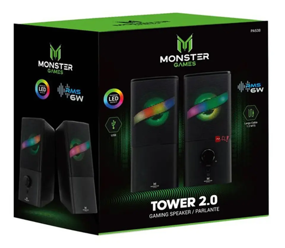 Parlantes Gamer Pc Rgb Monster Tower 2.0 6w - Ps 2