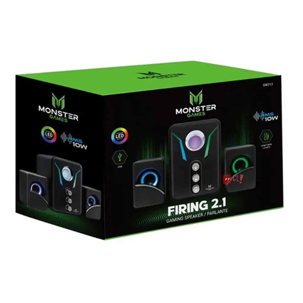 Subwoofer 2.1 Pc Gamer Monster Firing 10w Iluminación - Ps 2