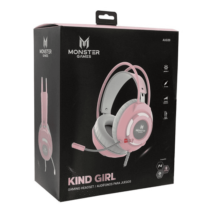 Audífonos Gamer Rosado Iluminación Kind Girl Monster - Ps 2