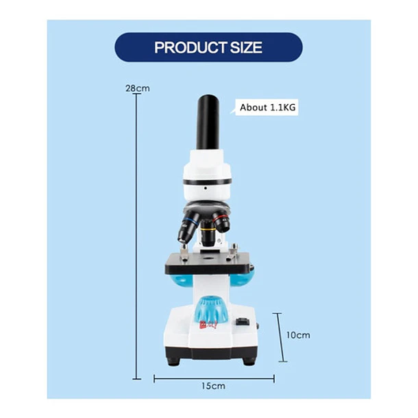 Microscopio Óptico 40-2000x Para Adultos Y Niños - Metálico, Con Oculares 10x Y 25x, Objetivos 4x10x40x Y Lupa 2x