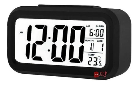 Reloj Despertador Pantalla Lcd Fecha Y Calendario Negro - Ps