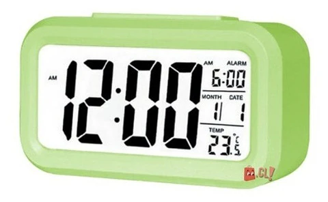 Reloj Despertador Pantalla Lcd Fecha Y Calendario Verde - Ps