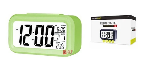 Reloj Despertador Pantalla Lcd Fecha Y Calendario Verde - Ps