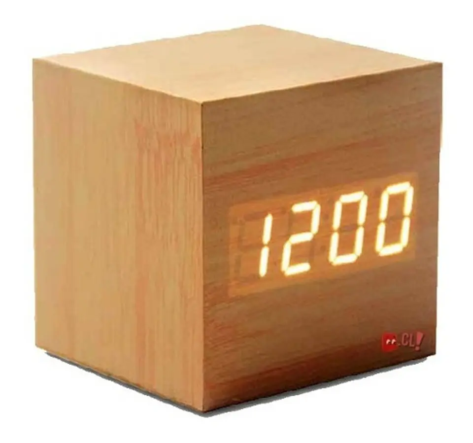 Reloj Despertador Cubo De Madera Digital Pantalla Led - Ps 1
