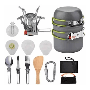 Set Ollas Para Camping De 11 Piezas Con Cocinilla - Ps