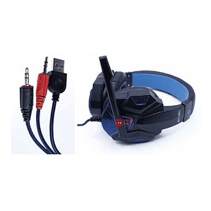 Audífonos Gamer Con Led Azul Conector 3,5mm Audio Y Mic - Ps