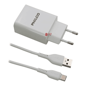 Cargador Doble Usb Carga Rápida + Cable Tipo C Blanco - Ps