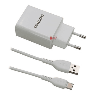 Cargador Doble Usb Carga Rápida + Cable Tipo C Blanco - Ps