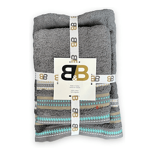 Juego De Dos Toallas Turcas Gris/diseño B&b Kitchen - Ps