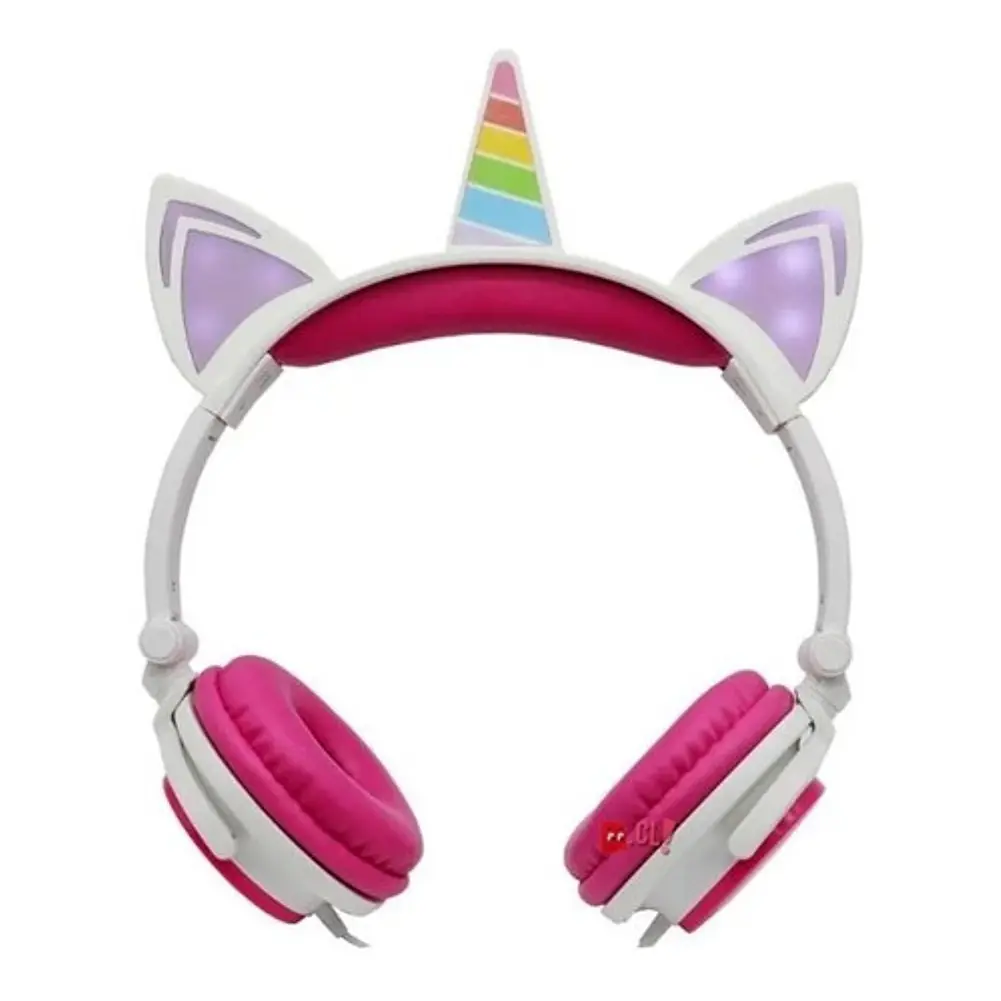 Audífonos Unicornio Niños Rainbows Sound Led Rosado - Ps 1