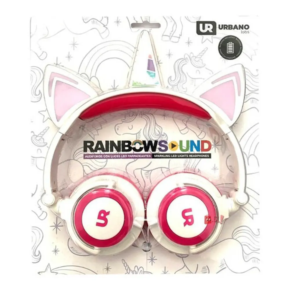 Audífonos Unicornio Niños Rainbows Sound Led Rosado - Ps 3